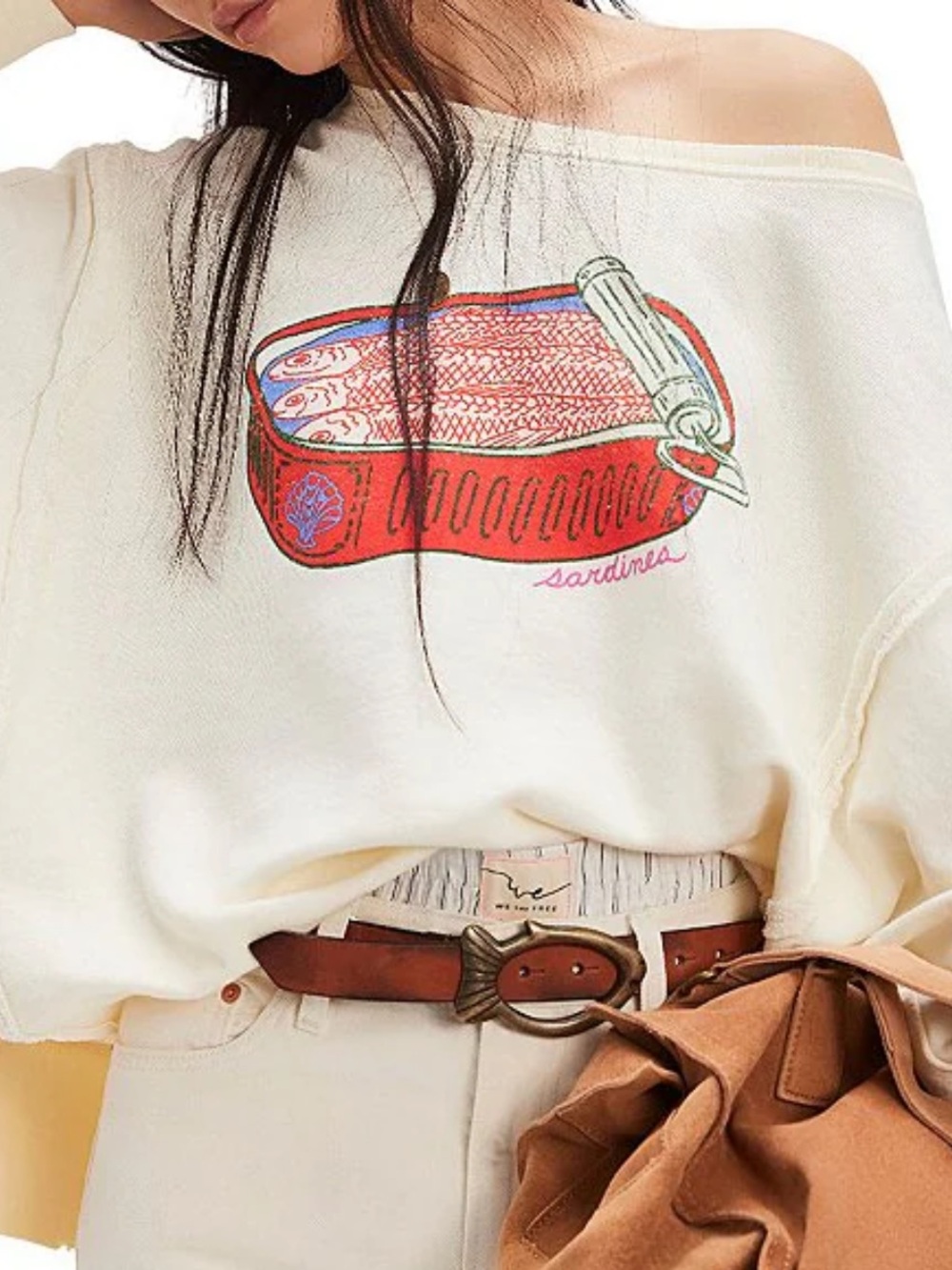 Free People Cream Sardine Graphic Pullover sweatshirt Camden we the free